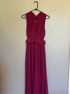French Connection Sleeveless V-Neck Ruffled Waist Maxi Dress in Fuchsia